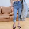 Pantalones para Niña con Dobladillo Plegado, Jeans de Mezclilla Elástica a la Moda, Talla 26, Nuevo Estilo de Verano, Ropa Infantil de Comercio Exterior, Venta al por Mayor para Edades 3-8