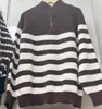 Suéter Pulôver Gola Lapela Listrado com Zíper Chegada Nova Outono e Inverno Estilo Coreano Moda Feminina Versátil Solto Preguiçoso