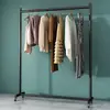 Estante de exhibición de pie para tienda de ropa, perchero para centro comercial con ruedas, perchero negro simple de una barra
