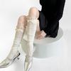 Calcetines Altos Hasta la Rodilla de Encaje Retro Japonés Calado con Cuadros de Diamantes para Mujer, Calcetines Finos de Verano Jk para Piernas Hermosas, Apilados en la Pantorrilla