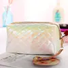 Bolsa de Maquillaje Portátil de Mano de Gran Capacidad de Piel PU Brillante Bolsa de Almacenamiento Bolsa de Artículos de Tocador de Viaje Estilo Tendencia Nacional Gradiente Láser