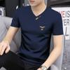 Camiseta de verano de manga corta para hombre con cuello en V grande, alta calidad, modal seda de hielo transpirable, ropa de secado rápido, moda de media manga para hombre