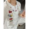 Camiseta de Algodão Puro de Manga Curta para Mulheres Plus Size Etiqueta Cortada Estampa de Sal Camiseta de Manga Meia-manga Top Roupas Seleção de Início de Primavera Moda de Verão