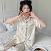 Pijamas con estampado de rayas de amor de alta gama de estilo nórdico transfronterizo, ropa de casa sencilla de manga corta de alta gama que se puede usar al por mayor