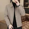Chaqueta de Lana con Felpa Otoño e Invierno para Hombre Engrosada Holgada Corte Slim Cuello Solapa Casual Corta Cortavientos Abrigo de Lana Ropa Exterior