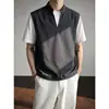 Camiseta Fresca de Manga Corta Empalmada Falsa de Dos Piezas para Hombre, Verano Talla Grande Marca de Moda Corte Holgado Fresco Top de Media Manga