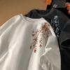 Nova chinesa estampada puro algodão pesado pesado manga curta camiseta masculina verão moderno Ins meia-manga roupas de fundo estilo Hong Kong camiseta solta