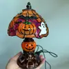 Lámpara de Mesa Sombrero de Bruja Artesanal Tiffany de Halloween Lámpara de Mesita de Noche Patchwork de Vidrio de Colores Retro Adorno de Atmósfera Festiva
