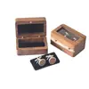 Gemelos de Madera Maciza de Nogal Negro Caja de Madera Set de Regalo Gemelos Rectangulares con Ventana para Hombre Caja de Regalo para Gemelos Almacenamiento