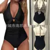 Aliexpress Amazon Bikini de una pieza color sólido simple con huecos y lazo de cintura alta Traje de baño de una pieza sin espalda estilo europeo y americano