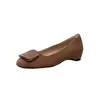 Versão em Couro Genuíno ~ Sapatos Femininos Elegantes para o Dia a Dia com Fivela Quadrada e Solado Plano Novos Sapatos Versáteis de Camurça com Bico Redondo e Pequeno Salto Interno
