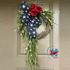 Nuevo producto transfronterizo de Amazon: Guirnalda de flores para el Día de la Independencia de Estados Unidos, con hortensias, rosas y decoraciones florales rojas, blancas y azules
