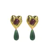 E14362 Pendientes Transfronterizos de Otoño e Invierno, Nuevo Diseño Retro con Forma de Corazón y Gota de Agua, Pendientes de Estilo Lujo Ligero de Nicho