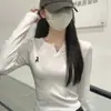 Conjunto Estilo Coreano con Cuello Semiabierto, Camiseta Bordada de Manga Larga para Mujer, Nuevo Top Base Ajustado Corto Otoño 2025