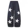 Pantalones de chándal grises oscuros con parche de estrella para hombre, cintura elástica con cordón, se pueden doblar los tobillos, estilo callejero americano, pantalones largos anchos holgados para hombres y mujeres