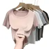 Nova camiseta canelada de manga curta com gola quadrada para o verão, blusa básica fina slim fit para mulheres, top casual versátil