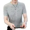 Camiseta Moderna de Manga Corta para Hombre, Verano 2025 Nuevo Casual Versátil de Seda Helada Top de Media Manga, Ropa de Camiseta de Marca Trendy de Ins