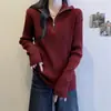 Suéter acanalado con cremallera y cuello medio alto para mujer, nuevo estilo coreano otoño/invierno 2026, corte holgado, prenda exterior elegante