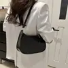 Bolsa de ombro simples e brilhante, bolsa de braço estilo baguette retrô, cor sólida, versátil, bolsa pequena feminina para ir ao trabalho, fazer compras e uso diário