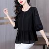 Vestido de verão da mãe manga média estilo ocidental camisa pequena 2025 nova moda blusa fina plus size camisa de chiffon roupa feminina de meia-idade