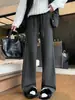 Pantalones de lana con felpa interior de pierna estrecha/ancha para mujer otoño/invierno 2026 nuevo drapeado de pierna recta acetato primavera/otoño pantalones de arroz glutinoso