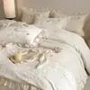 Brocado de Nube Francés Terciopelo de Leche Juego de Cuatro Piezas Ropa de Cama Estilo Princesa Funda Nórdica con Lazo Sábana Invierno Engrosado Franela