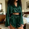 Conjunto de Ropa de Casa Casual para Mujer Europeo y Americano Transfronterizo 2026 Top Holgado con Solapa Corta de Manga Larga y Pantalones Cortos Conjunto de Dos Piezas