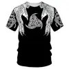 Camiseta Popular Europeia e Americana Transfronteiriça Verão Novo Estampa de Mito Viking Camiseta 3D Tendência de Rua Masculina Camiseta de Manga Curta
