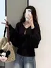 Suéter tejido casual estilo coreano de talla grande para mujer, cuello en V, mangas murciélago, con cinturón para atar para un efecto adelgazante, para primavera y otoño