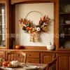 Corona de Metal para Colgar en la Pared de Halloween Anillo de Hierro Calabaza Artificial Hoja de Arce Otoño Acción de Gracias Decoración de Puerta/Pared Boda Decoración del Hogar