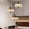 Popular Lámpara de Techo para Mesita de Noche de Dormitorio Estilo Mediados de Siglo con Gotas de Agua Elevables, Mesa de Comedor Francesa Color Nogal Retro, Pasillo y Entrada