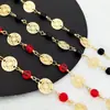 Collar de Joyería DIY Cadena de Cobre Semi-Terminada con Fuerte Retención de Color, Disco Redondo Chapado en Oro de 18 Quilates, Cadena Hecha a Mano de Chip de Computadora Hueco de Cristal