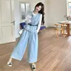 Conjunto de Colete e Calça Jeans Patchwork com Renda para Mulheres, Conjunto de Duas Peças para Primavera e Outono, Estilo Coreano de Alta Qualidade, Moda Dopamina, Item Quente