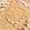 Conjunto de Collar y Pulsera de Estrella de Mar y Tortuga de Cerámica Elemento Oceánico Flor de Arcilla Blanda Estéreo Joyería Trenzada Ajustable