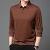 Nueva Camiseta Jacquard de Manga Larga para Hombre 2025, Camisa Polo de Otoño para Negocios, Holgada, Alta Elasticidad, Sin Planchar, Estilo Delgado a la Moda