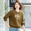 Moletom gola redonda pulôver para mãe, novo estilo primavera e outono, camiseta de manga comprida para mulheres de meia-idade e idosas, top básico casual simples