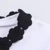 Otoño Europeo y Americano Nuevo Estilo Encaje Contrastante Cuello Redondo Ajustado Manga Corta Base Accesorios Florales Camiseta Top