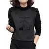 Estilo Otoño e Invierno del Sudeste Asiático Casual y Elegante Moda para Reducir la Edad Bloqueo de Color Pedrería Manga Larga Cuello Semi Alto Camiseta Base Superior