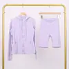 Conjunto de Jaqueta com Capuz e Shorts Lulu Df, Jaqueta Justa Elástica com Zíper Dourado, Roupa para Fitness Yoga