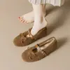 Waiwai Girl 350-1 Sapatos Peludos com Laço Aumento Interno de Altura Sapatos Planos de Algodão Mary Jane Sapatilhas para Mulheres