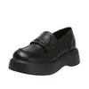 Zapatos de mujer de cuero genuino con altura oculta, talla pequeña, nuevos 2022, zapatos de una sola capa, estilo preppy, mocasines de suela gruesa, estilo británico, zapatos pequeños de cuero