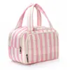 Bolsa de Maquillaje Rayada con Bloques de Color de Gran Capacidad, Separación Seca y Húmeda, Impermeable, Bolsa Portátil para Guardar Cosméticos, Tridimensional y No Plegable