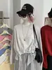 KEKEZOON Moletom com Cordão na Cintura Feminino Outono Estilo Coreano Moda Versátil Solto Manga Longa Cor Sólida Top 9315