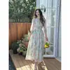 Moda Nova Outono 2026 Estilo Francês Puro Desejo Floral Conjunto de Chiffon Vestido Sexy com Alças Cruzadas e Pedrarias