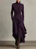 Roupas Femininas Tamanho Europeu 2025 Estação Independente da Amazon Outono Cor Lisa Manga Longa Cruzada Gola Alta Vestido Saia Longa