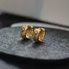 Brincos de Argola Dourados Estrela de Oito Pontas Vazada com Textura Coreana, Brincos Simples e Elegantes de Novo Estilo