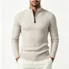 Comercio exterior transfronterizo otoño e invierno tejido acanalado media cremallera cuello medio alto para hombre cálido talla grande casual suéter de punto pullover engrosado