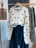 Chaqueta suéter de cuello redondo con lunares para mujer, nuevo estilo primavera y otoño 2026, holgada y casual, cárdigan de punto para exteriores