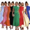Vestido Longo de Verão Estilo Rua Doce Moda Europeia e Americana Comércio Exterior Gola Alta Cor Macaron Mostrando a Cintura 2023