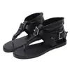 Zapatos Mujer Al Por Mayor Nuevos Retro Comercio Exterior Hebilla de Cinturón Punta de Tira Sandalias Romanas Planas de Verano para Mujer